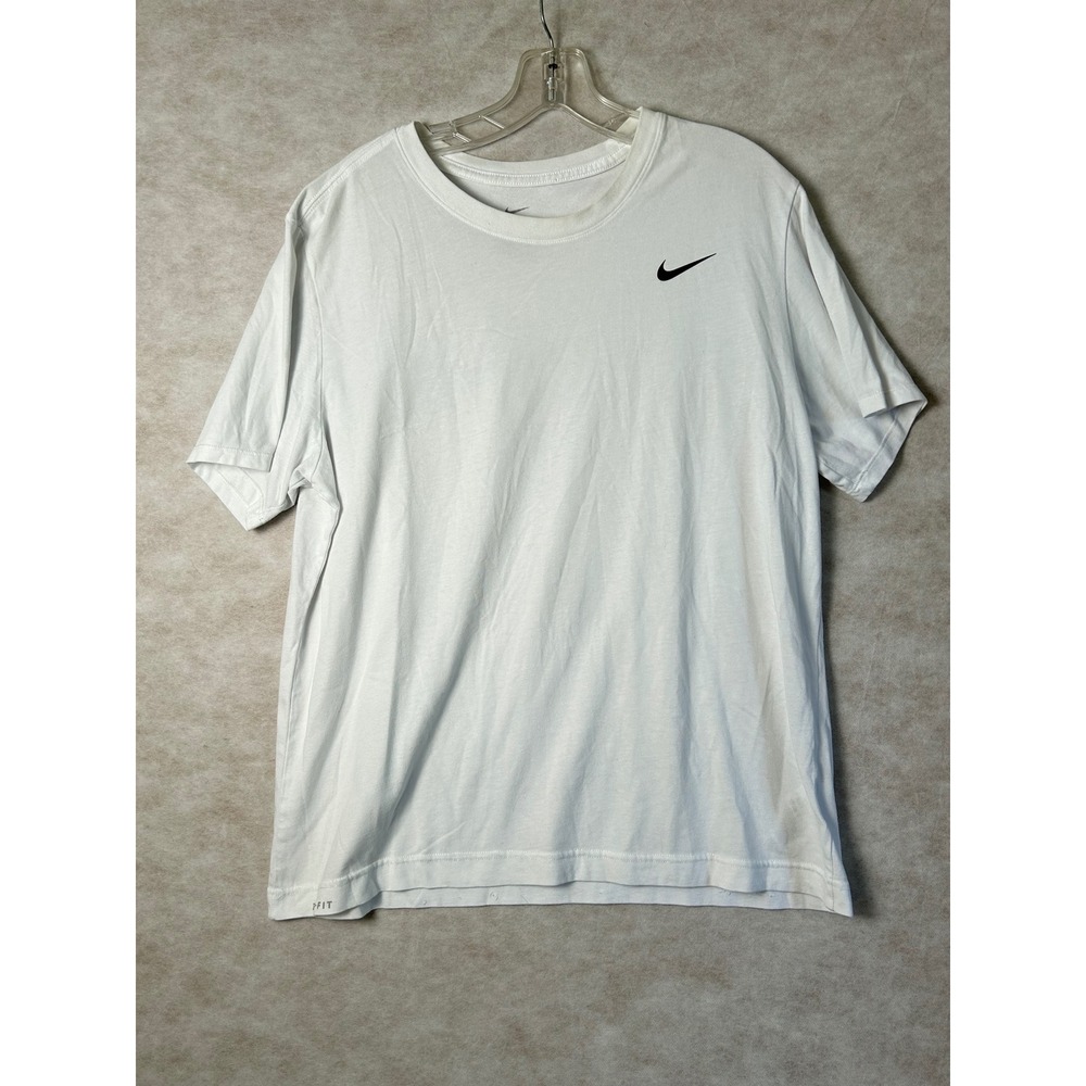 Nike Mens Dri-FIT Short Sleeve Training T-Shirt White Black Swoosh Large‎ AR6029